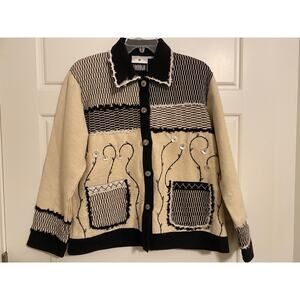 Vintage YAK MAGIC Jacket Sz M Women 80s Embroidered Nepal Lined Art Wear Cream